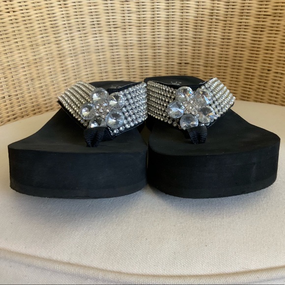 Soul West Big Bling Flower Crystal Thongs Sz 9 - Picture 2 of 8